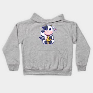 Cute Lucky Cow Holding Gold Coin Cartoon Kids Hoodie